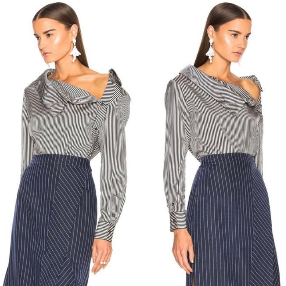 Altuzarra Eileen Asymmetric Striped Twill Blouse